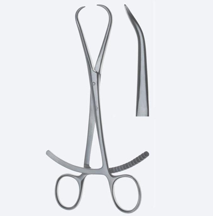 Зажими, хірургічні, для репозиції, вигнуті, з кремальєрою, загальна довжина 205 мм, 8 1/8". Бренд - Asanus Medizintechnik Gmb, Німеччина